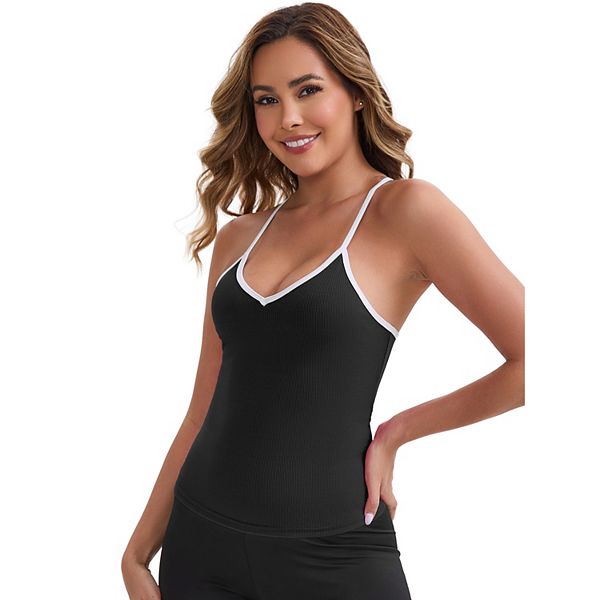 

Женский топ-камисоль с V-образным вырезом и тонкими бретелями slim fit Inspire Chic, Black