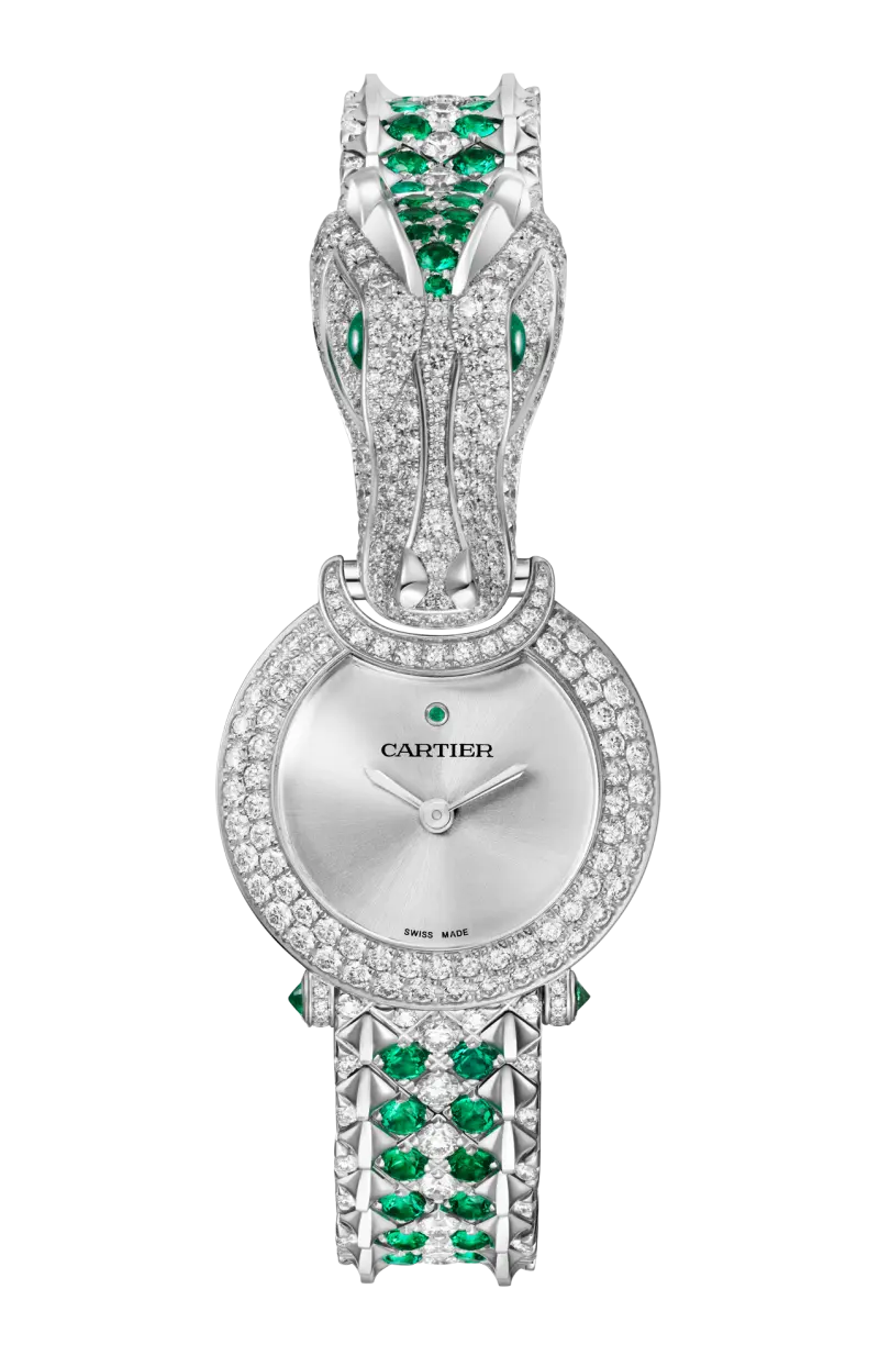 

Ювелирные часы animalier, белое золото, бриллианты, изумруд, кварц - hpi01784 CARTIER