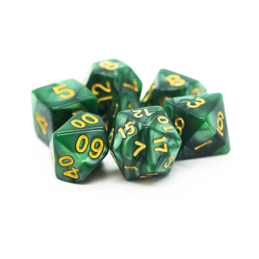 

Поли-набор Зеленый с золотом (7), Acrylic-Resin Dice - Pearl Drop