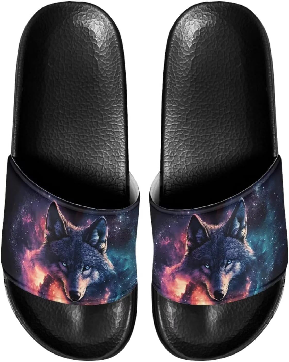 

Милые шлепанцы для женщин, удобные, быстро сохнущие, на плоской подошве, для пляжа и душа Judentidos, Galaxy Wolf