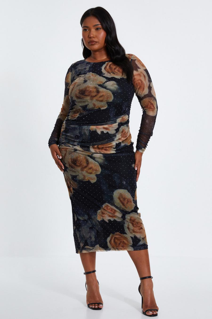 

Платье Curve Black Floral Mesh Midaxi Dress QUIZ Clothing