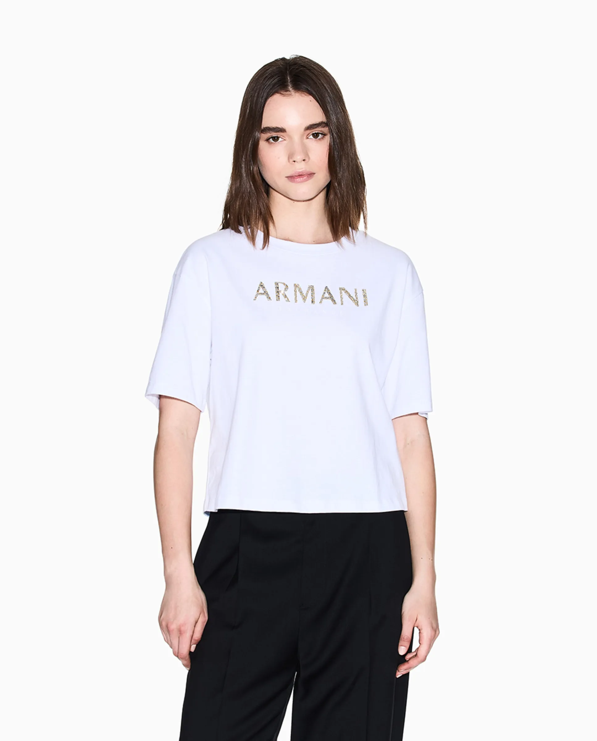 

Женская футболка с короткими рукавами кроп Armani Exchange, белый
