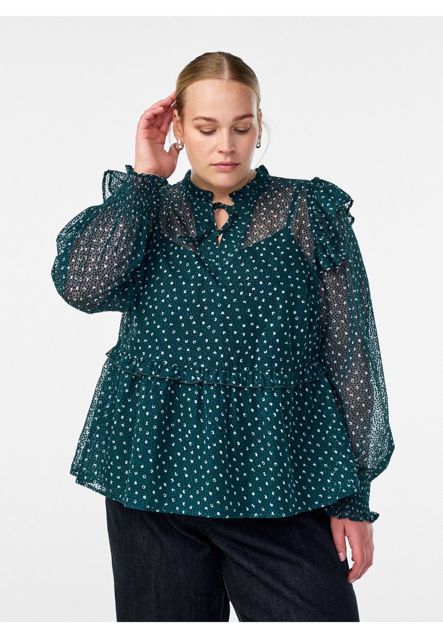 

Блуза Zizzi MIT RÜSCHENDETAILS UND KLEINEN PUNKTEN, Ponderosa Pine Dot/Green