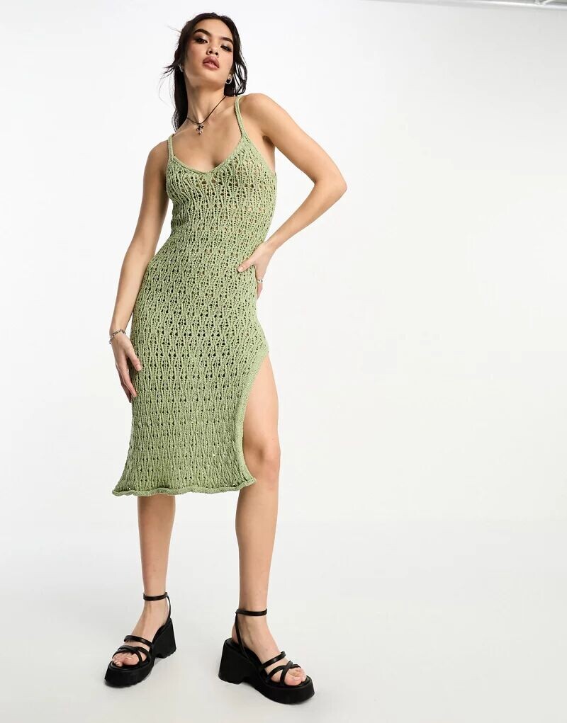 

Ажурное платье миди крючком ASOS цвета хаки