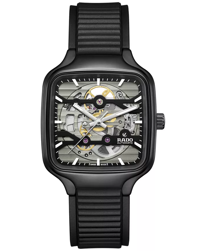 

Унисекс-часы Swiss Automatic True Square Skeleton с черным резиновым ремешком, 38 мм Rado