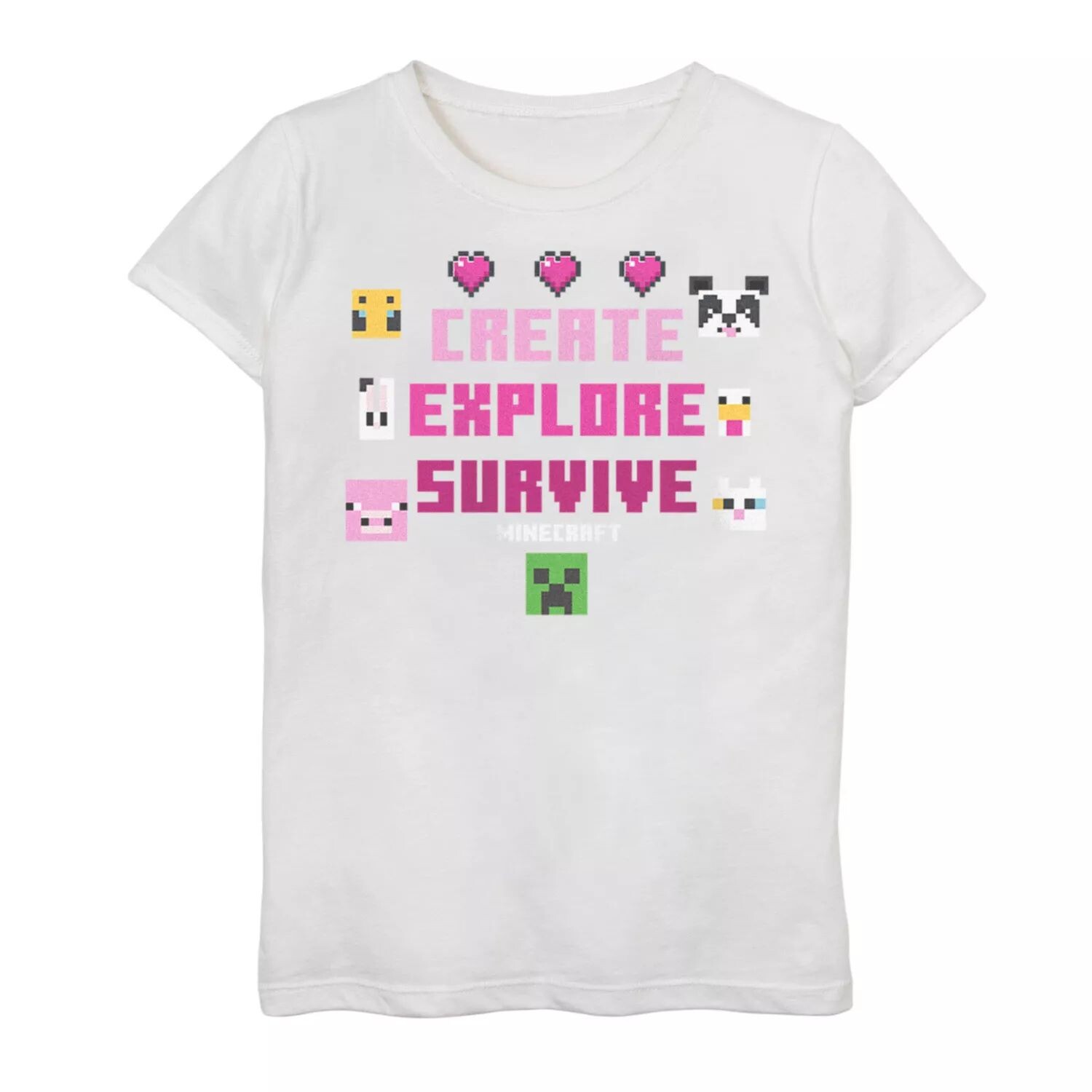 

Футболка с изображением лица Minecraft для девочек 7–16 лет Minecraft Create Explore Survive Creeper Animals Licensed Character
