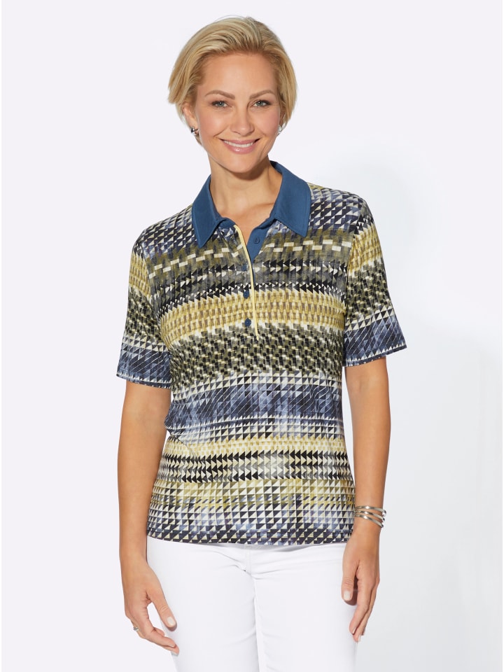 

Рубашка-поло джинсово-синего цвета с фисташковым принтом WITT WEIDEN