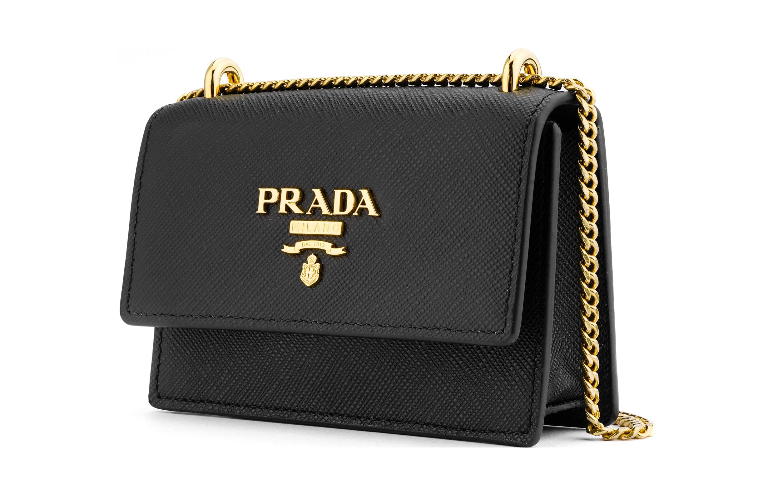 PRADA Женский кардхолдер из сафьяновой кожи черный — фото 3