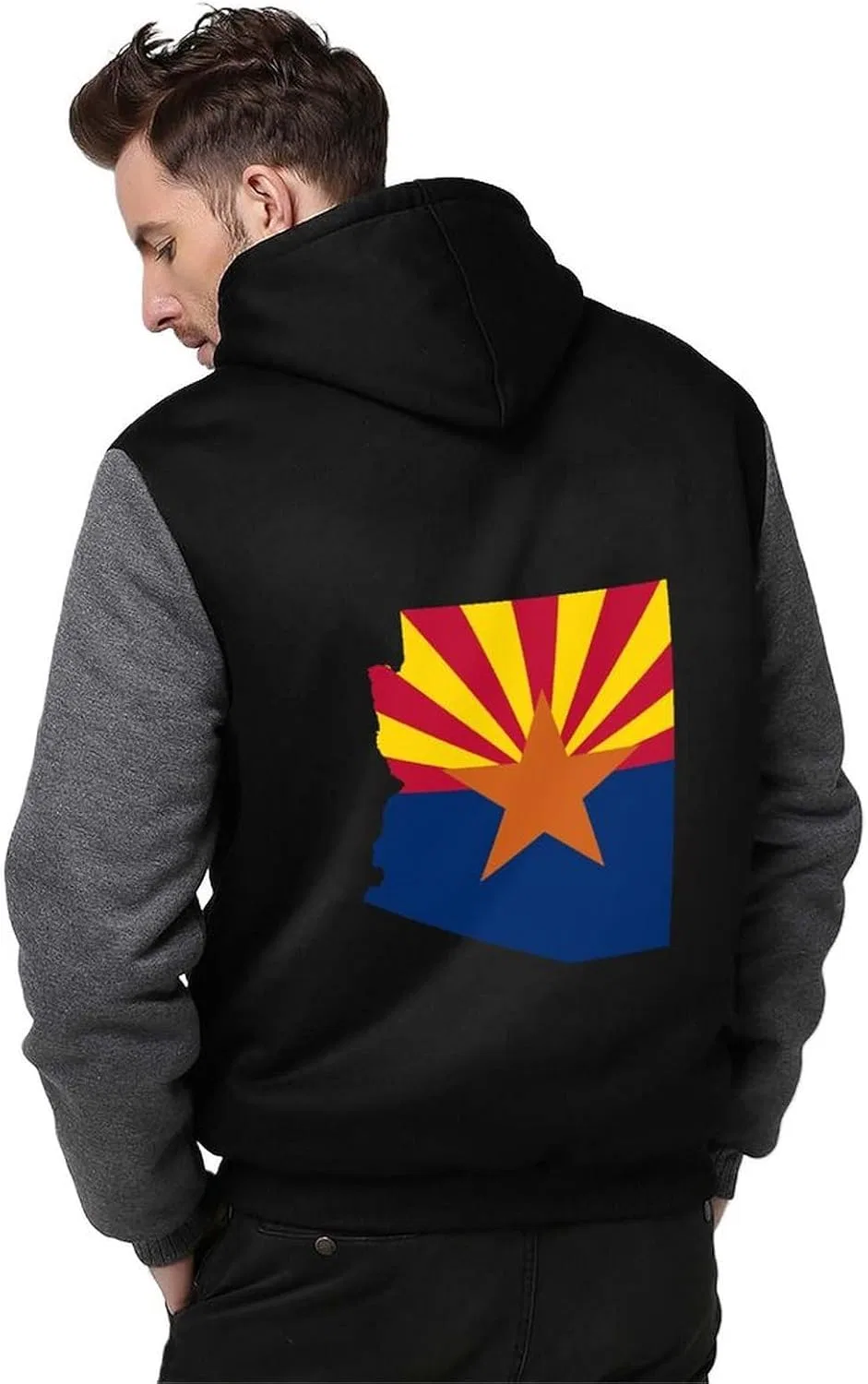 Худи флисовое с принтом Flag Map Of Arizona, на молнии, серого цвета