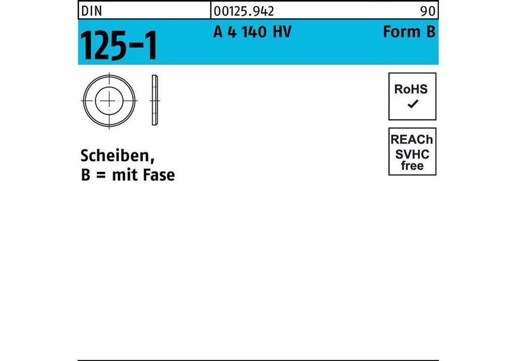 

Шайба DIN 125-1 форма B 43x78x7 A 4 140 HV Diverse