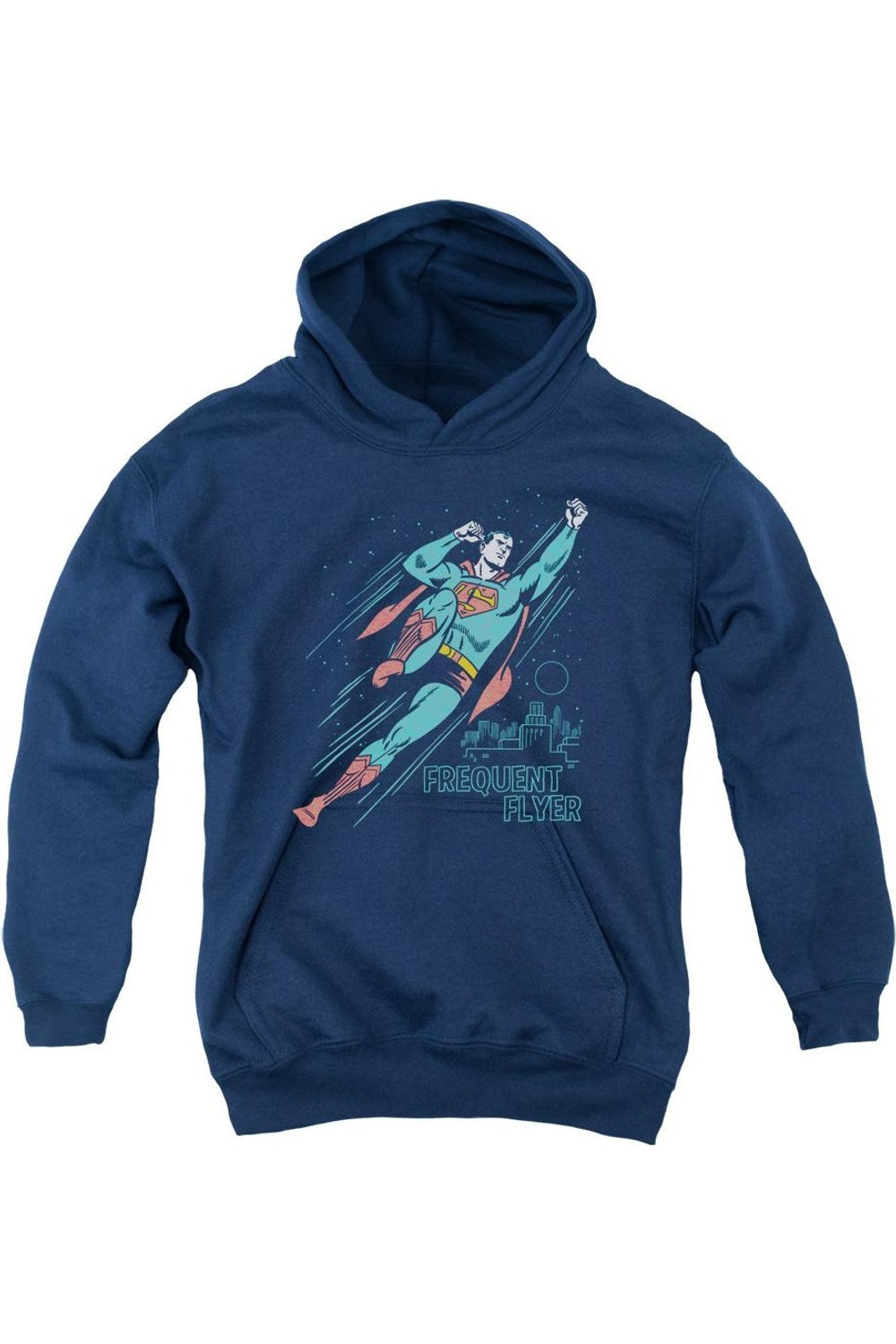 

Детская толстовка с капюшоном Superman Frequent Flyer Gildan, темно-синий
