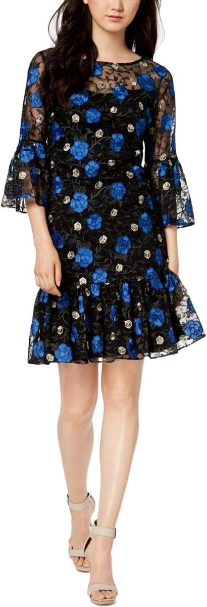 

Женское платье-футляр Calvin Klein с вышитыми рукавами-колокольчиками и оборкой по подолу, Multi