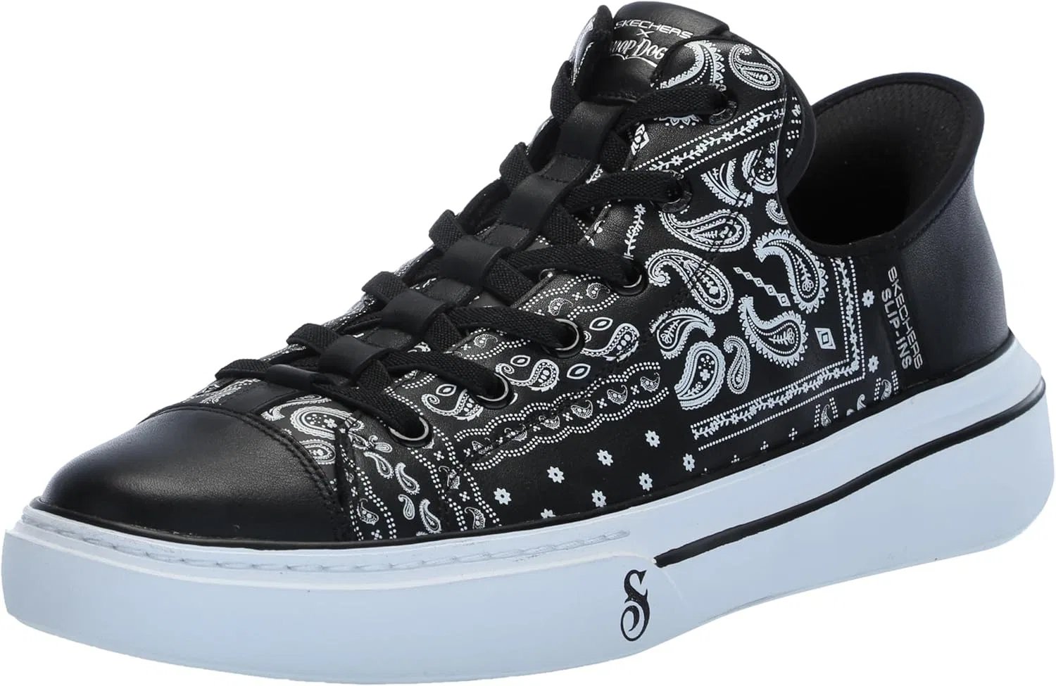 Кроссовки Skechers Snoop Dogg: Snoop One-Og Men's Canvas Hands Free Sneaker, Black White Bandana Print Leather