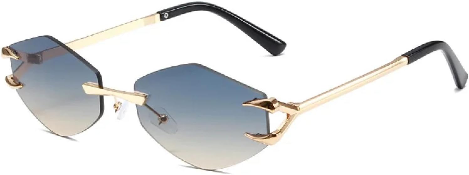 

Винтажные солнцезащитные очки без оправы для женщин, модные, асимметричной формы, в стиле панк, с градиентным покрытием, защита от УФ-излучения UV400 TVTBBVV, Gold-bluebrown