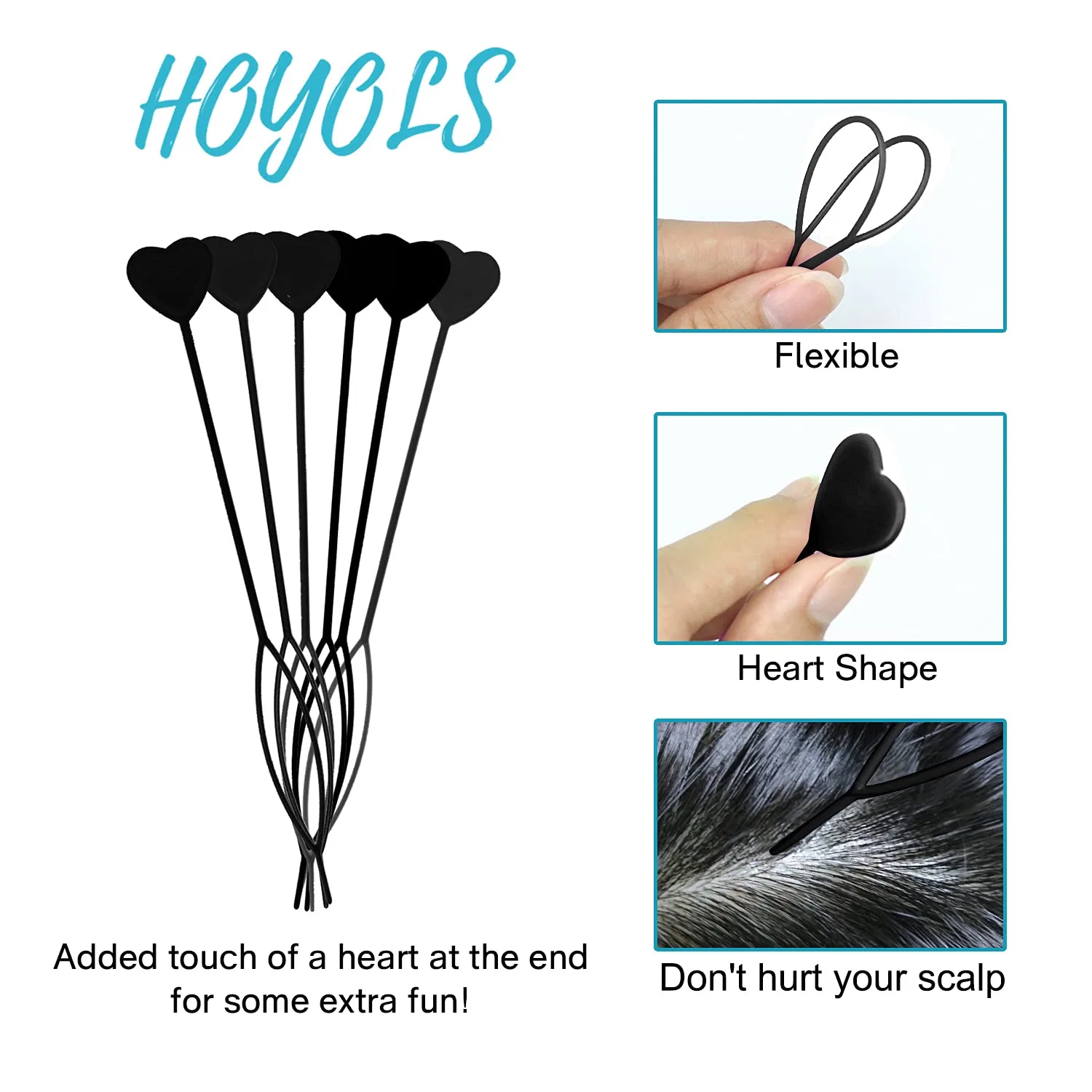 Набор Hoyols из 12 инструментов для плетения кос и создания хвостов Hoyols, 12Pcs Black — фото 3