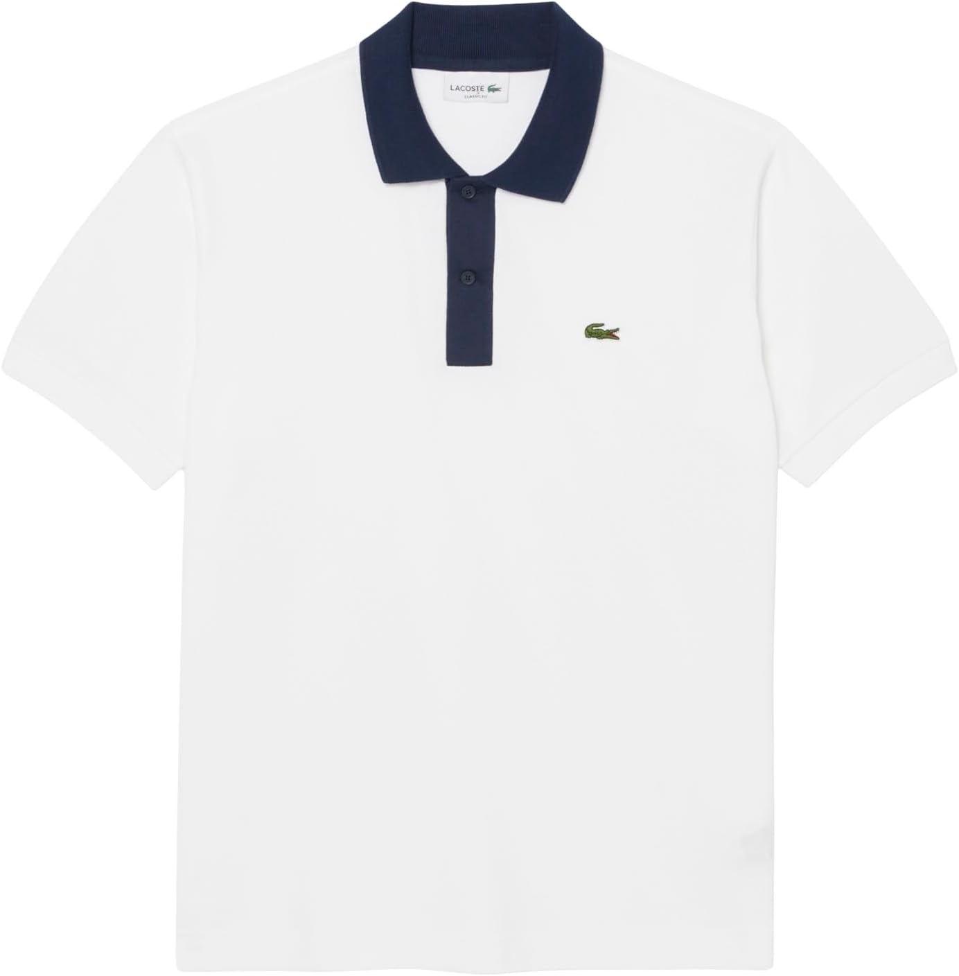 Футболка-поло Lacoste мужская, короткий рукав, классический крой, контрастный воротник, White/Navy Blue — фото 4