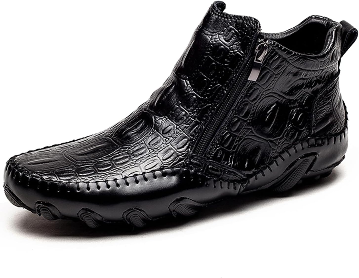 

Мужские зимние челси ботинки с боковой молнией, вечерние формальные ботинки, модные с узором под крокодила, наружные нескользящие высокие ботинки с меховой подкладкой Generic, черный