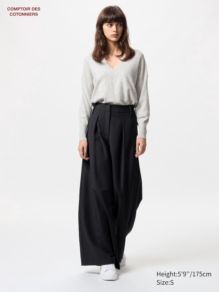 

Широкие брюки из смеси шерсти и кашемира Uniqlo, цвет 09 черный
