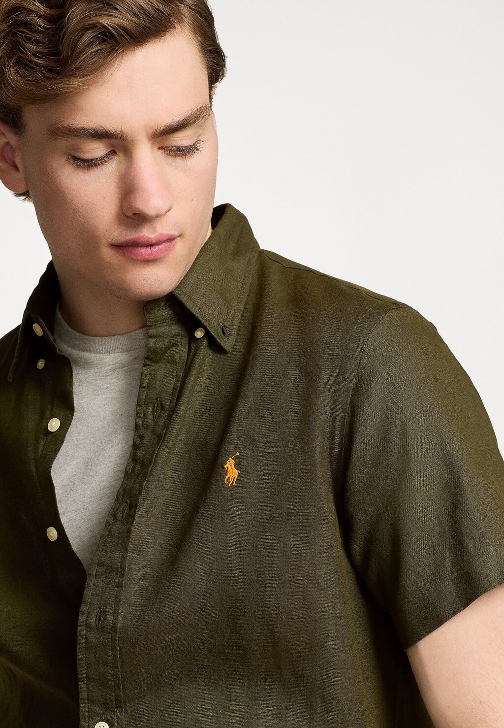

Рубашка CUSTOM FIT LINEN SHIRT Polo Ralph Lauren, оливковый