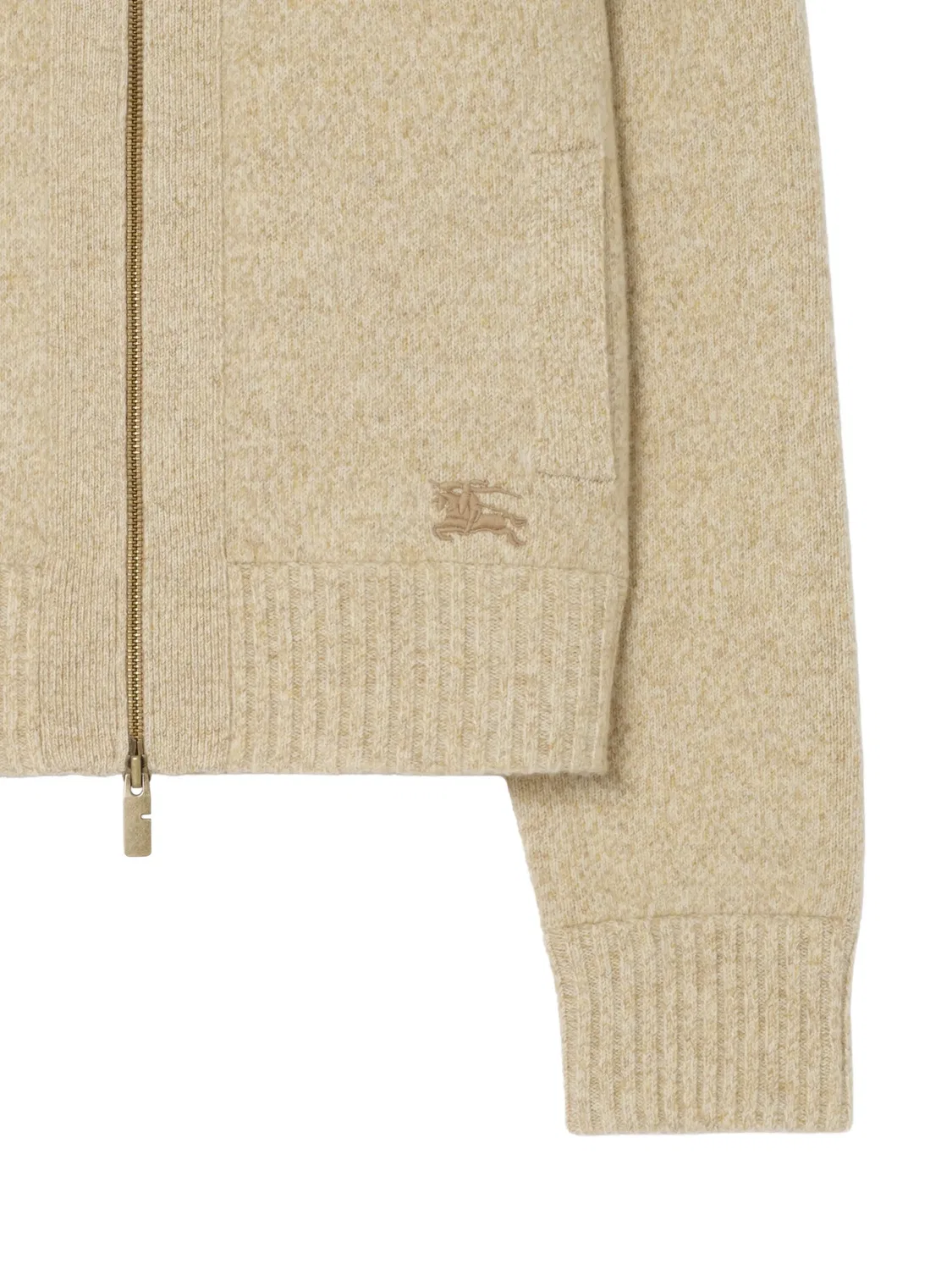 Кардиган Burberry с воротником-воронкой, вышивкой EKD и отделкой в рубчик, бежевый — фото 2
