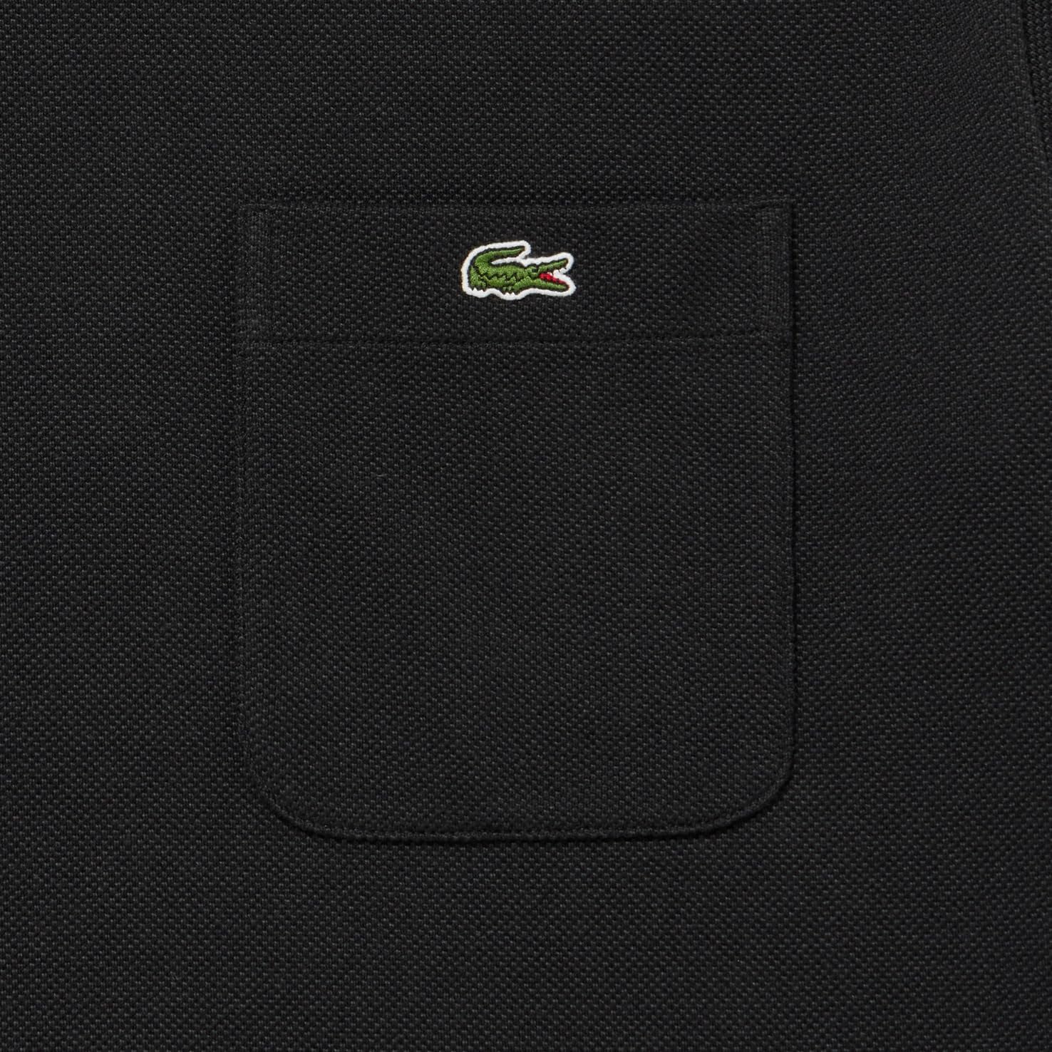 Мужская хлопковая трикотажная футболка Lacoste с коротким рукавом и карманом, черный — фото 4