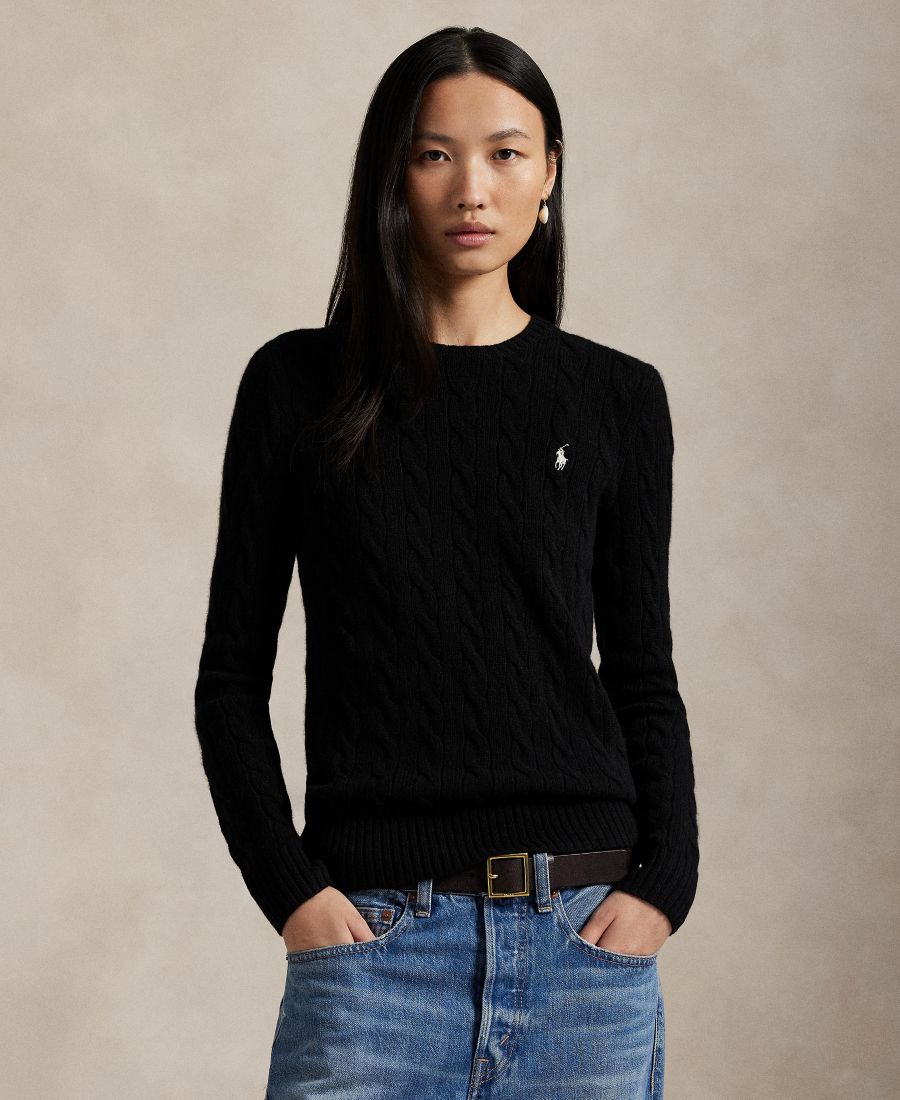 

Женский свитер с круглым вырезом из шерсти и кашемира с косами Polo Ralph Lauren, Polo Black