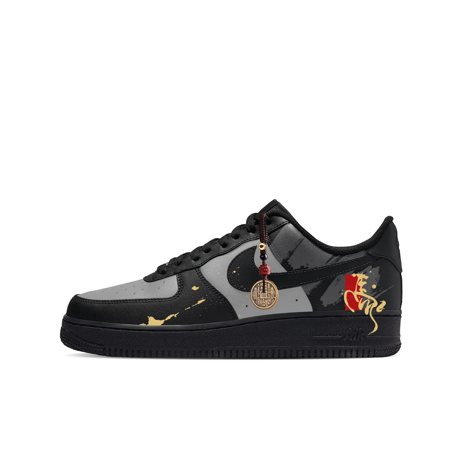 

Nike Air Force 1 Height Increasing Low top Skateboard Shoes Unisex Black Gold Gray