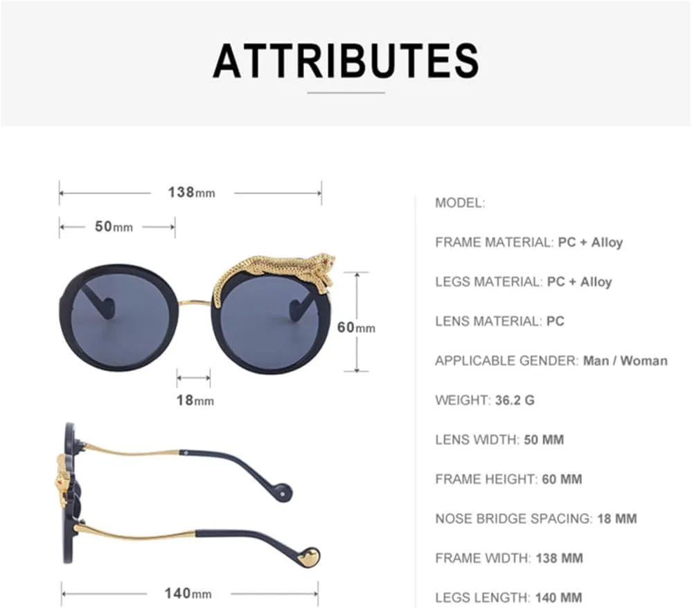 

Круглые солнцезащитные очки для женщин, циркониевые солнцезащитные очки с защитой от УФ-излучения UV400, очки с кристальным леопардовым принтом generic, Black