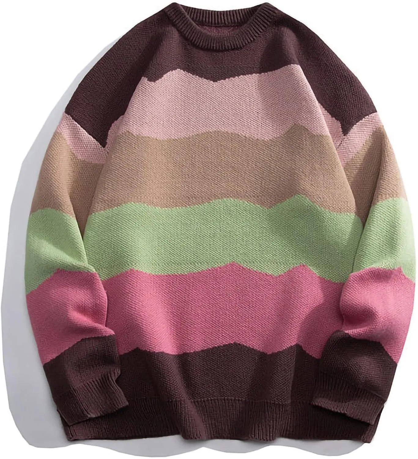 

Свитер с круглым вырезом для мужчин, длинный рукав, цветной блок, оверсайз