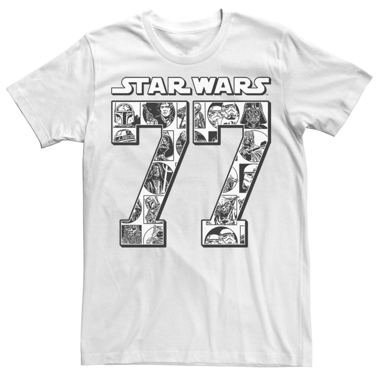 

Мужская черно-белая футболка с рисунком комиксов 77 Star Wars, Черный, Мужская черно-белая футболка с рисунком комиксов 77 Star Wars