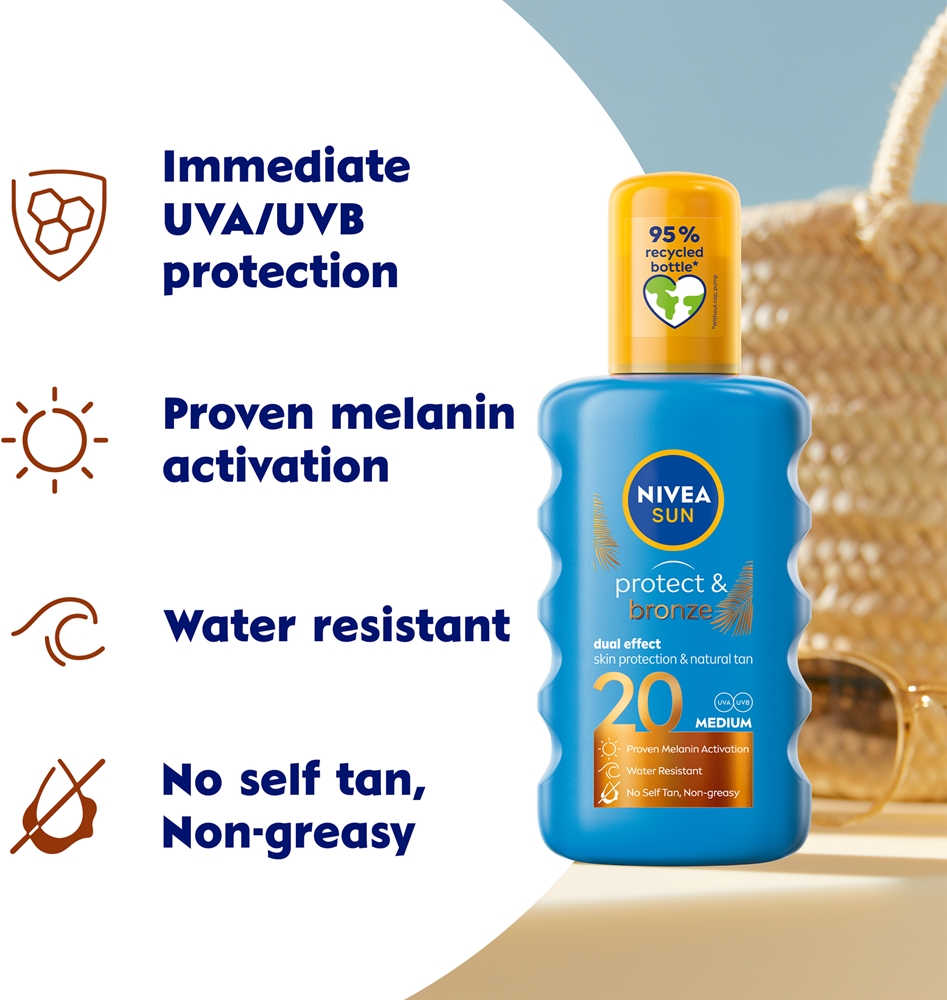 Солнцезащитный спрей с интенсивным бронзирующим эффектом SPF 20+ Nivea, 200 мл — фото 2