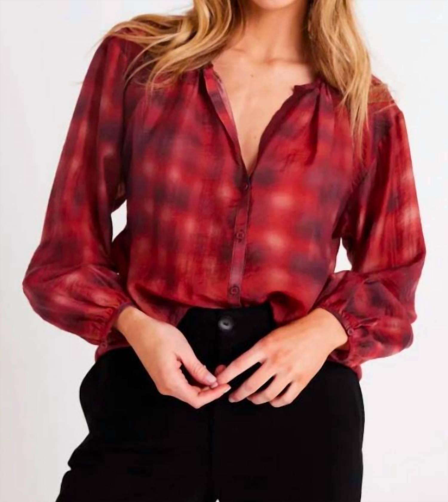 

Блузка с присборенным воротом и размытым клетчатым принтом Bella Dahl, цвет blurred plaid print