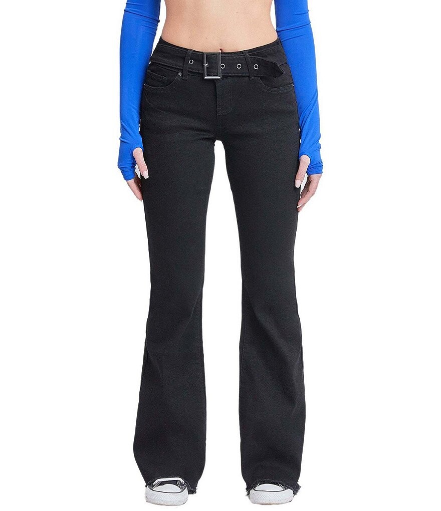 

YMI Jeanswear Расклешенные джинсы с низкой посадкой и поясом, потертым краем, черный