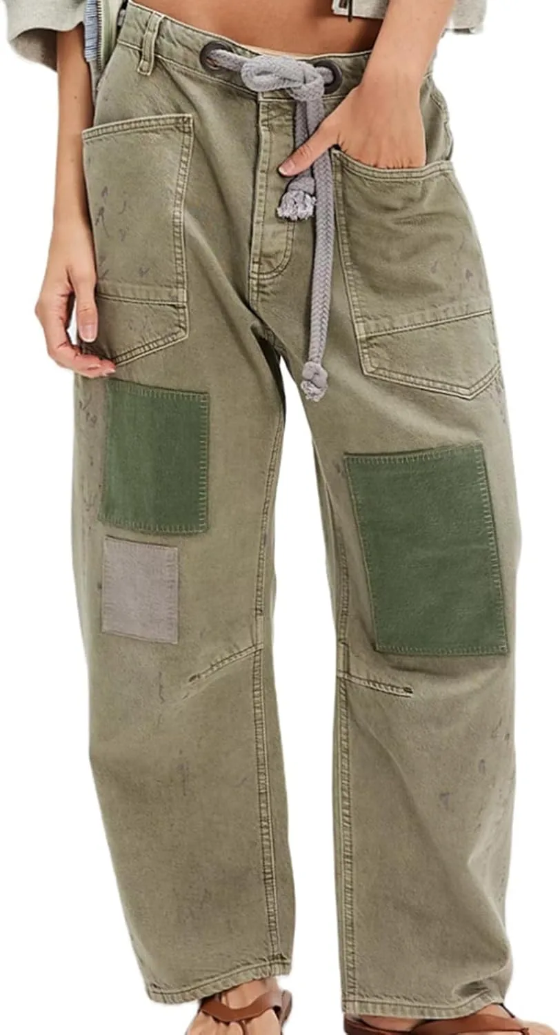 

Женские джинсы Baggy Barrel с широкими штанинами и потертостями MYBFYABO