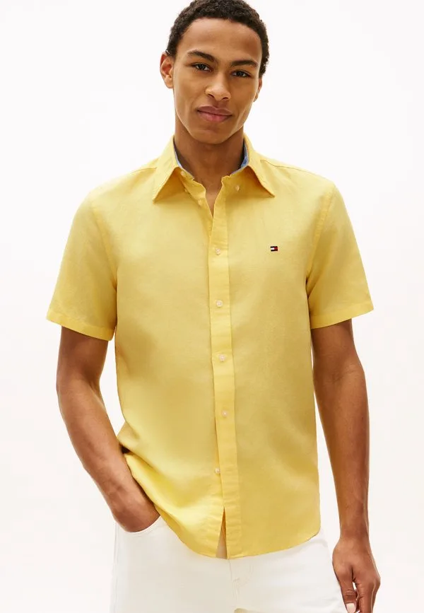 Рубашка с коротким рукавом из смесовой льняной ткани стандартного кроя Tommy Hilfiger, Citronella