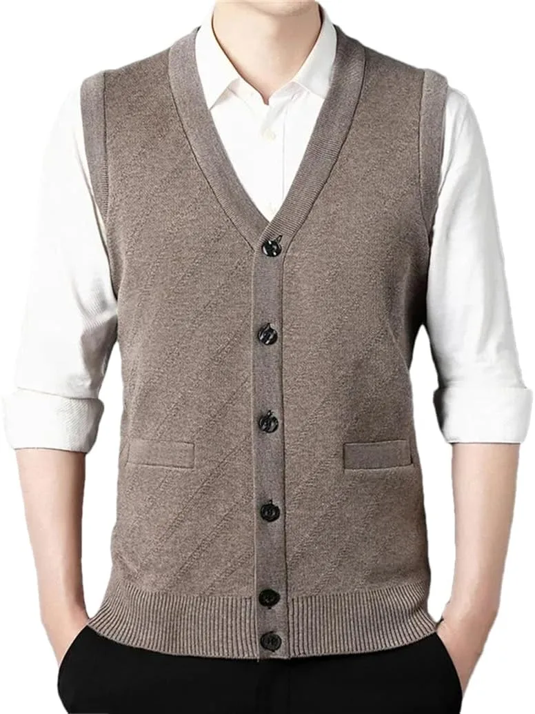 

Мужской утолщенный вязаный свитер-майка V-образным вырезом в полоску Dninmim