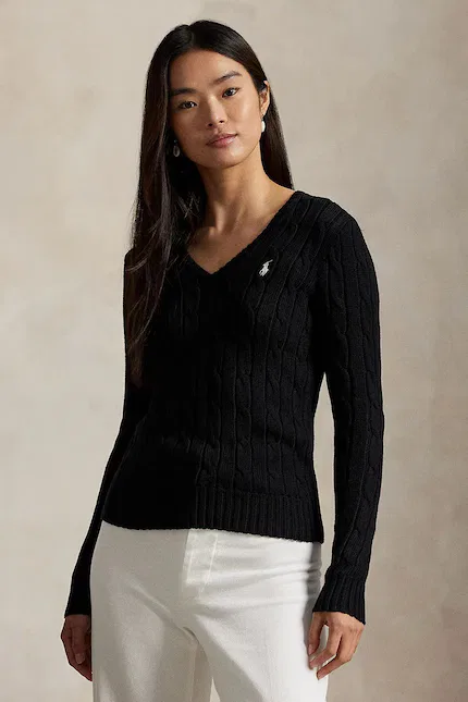 Свитер женский с V-образным вырезом Polo Ralph Lauren, черный