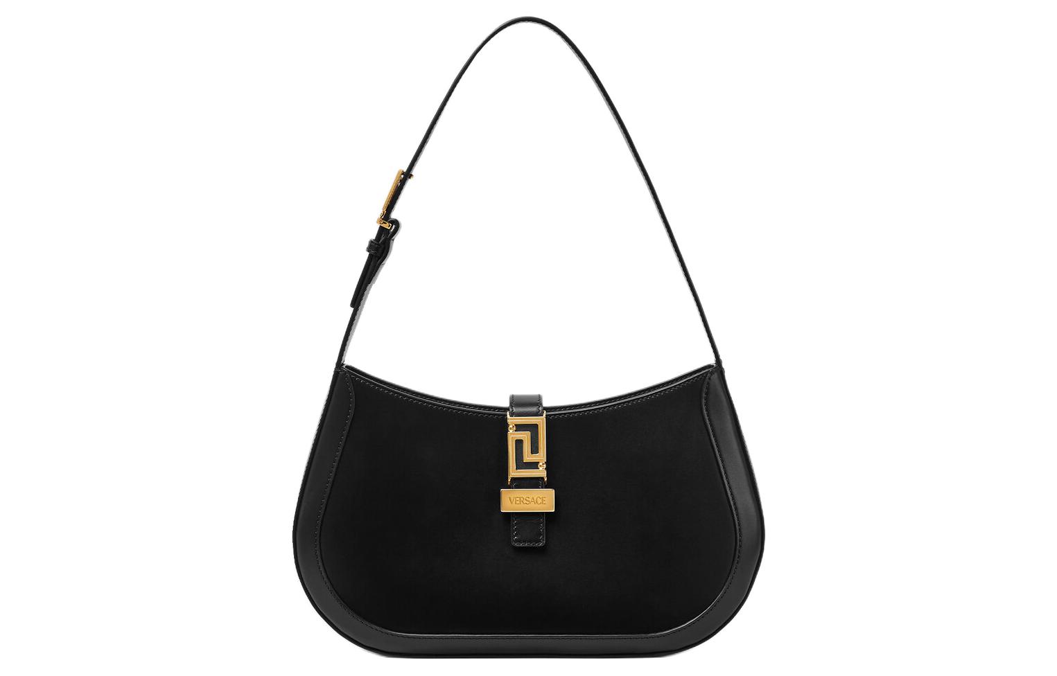 

VERSACE Барсетка из телячьей кожи Greca Goddess повседневная женская через плечо черная с золотом