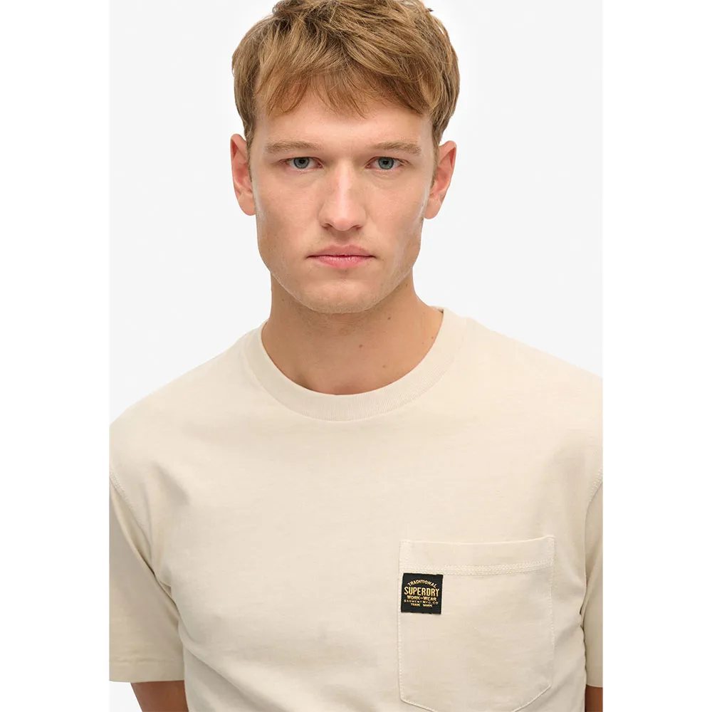 Футболка с коротким рукавом Superdry Contrast Stitch Pocket, бежевый — фото 2