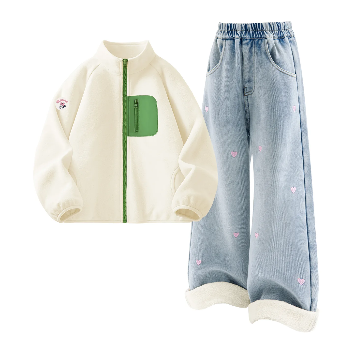 Детский спортивный комплект Casual Disney, [Thickened and Fleece-Lined]Dini Medium Round Hook-and-Loop K Rose Red+Solid Color Denim Light Blue — фото 4