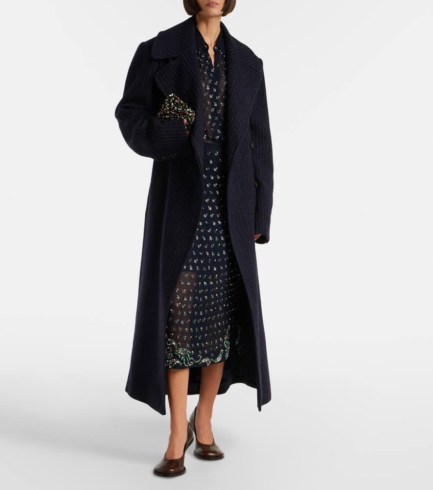 Приталенное пальто из шерсти в полоску Dries Van Noten, Navy — фото 2