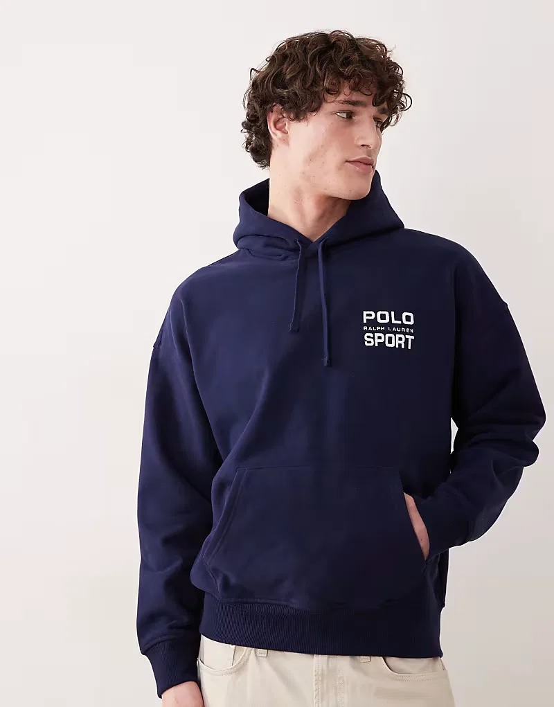 Толстовка Polo Ralph Lauren Sport свободного кроя с принтом на спине, темно-синий