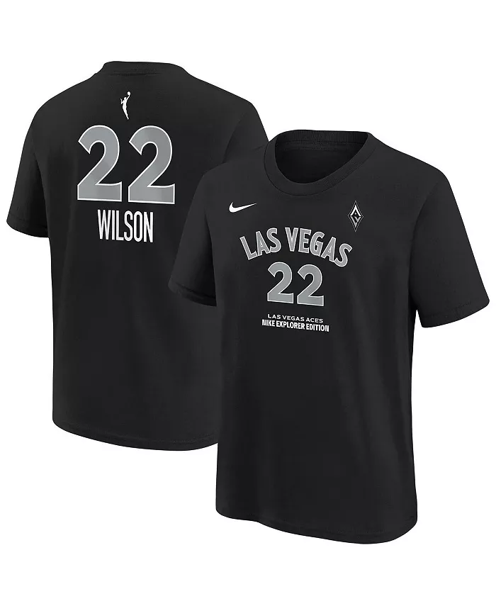 

Футболка Big Boys and Girls A'ja Wilson Black Las Vegas Aces Explorer Edition с именем и номером Nike