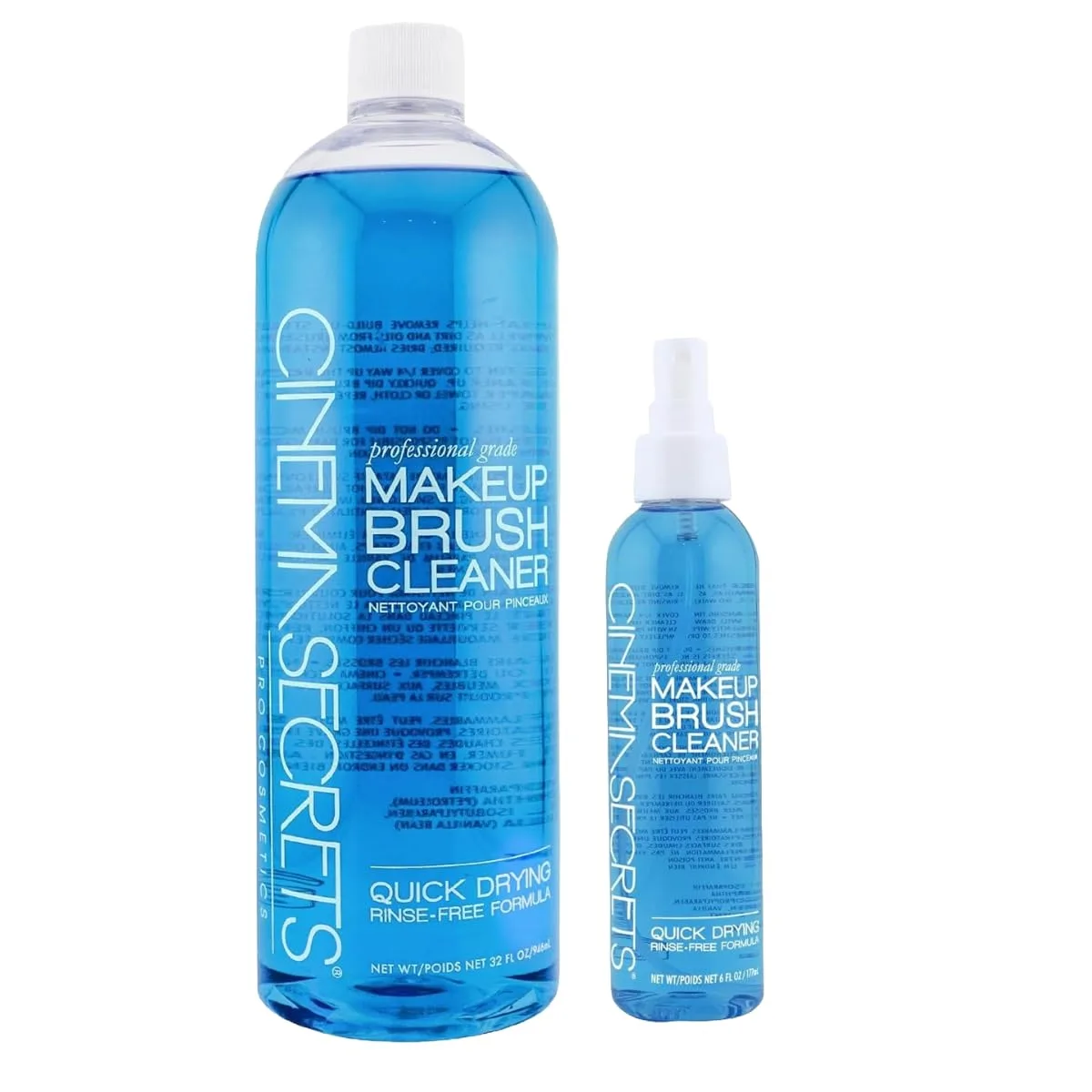 Cinema Secrets Makeup Brush Cleaner (6oz) спрей и заправка (32oz) - профессиональное средство для очистки кистей, быстросохнущее, без смывания, удаляет стойкий waterproof макияж