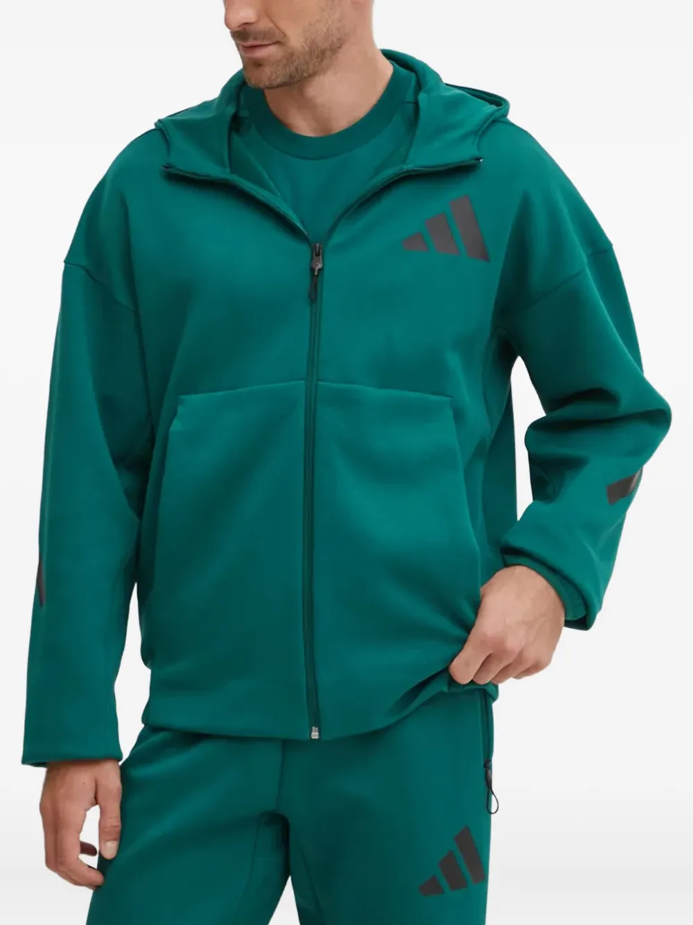 

Худи на молнии с логотипом adidas, зеленый