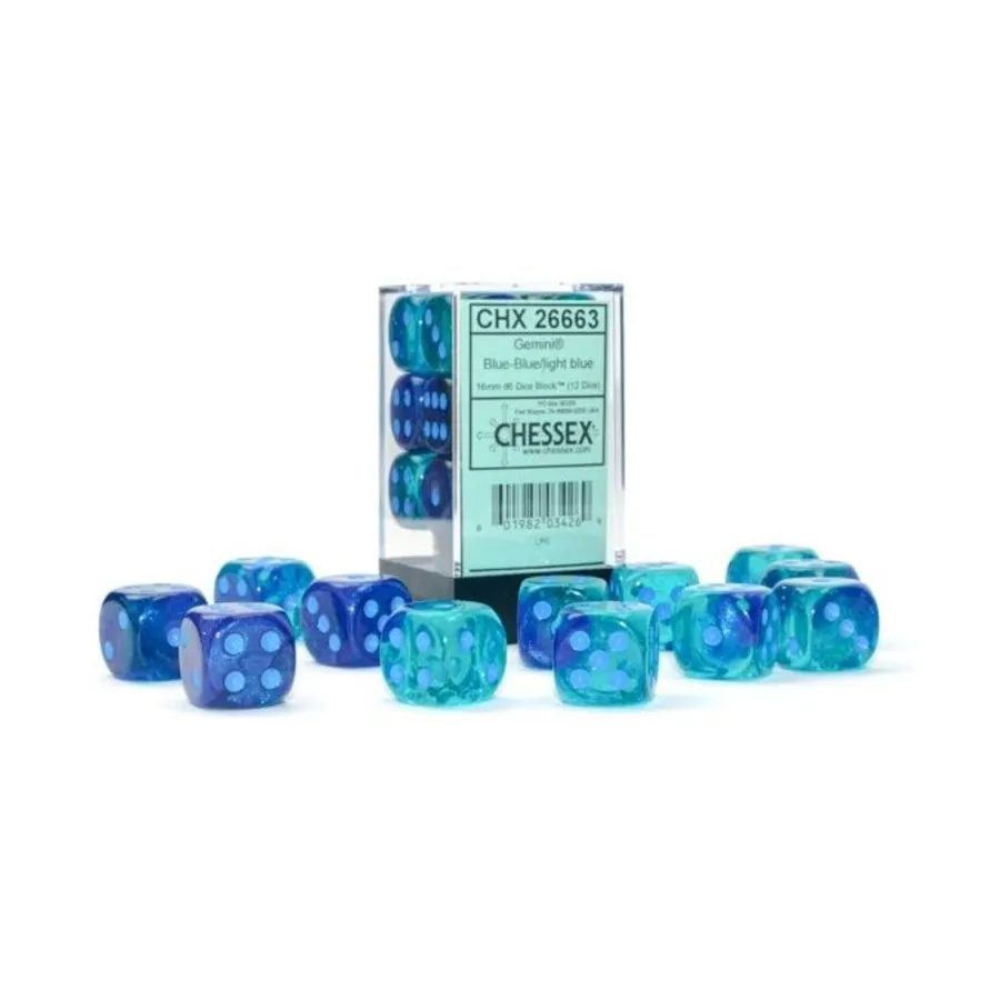 

d6 16 мм Сине-синий с голубым (12), Dice - Gemini - d6 16mm (Chessex)