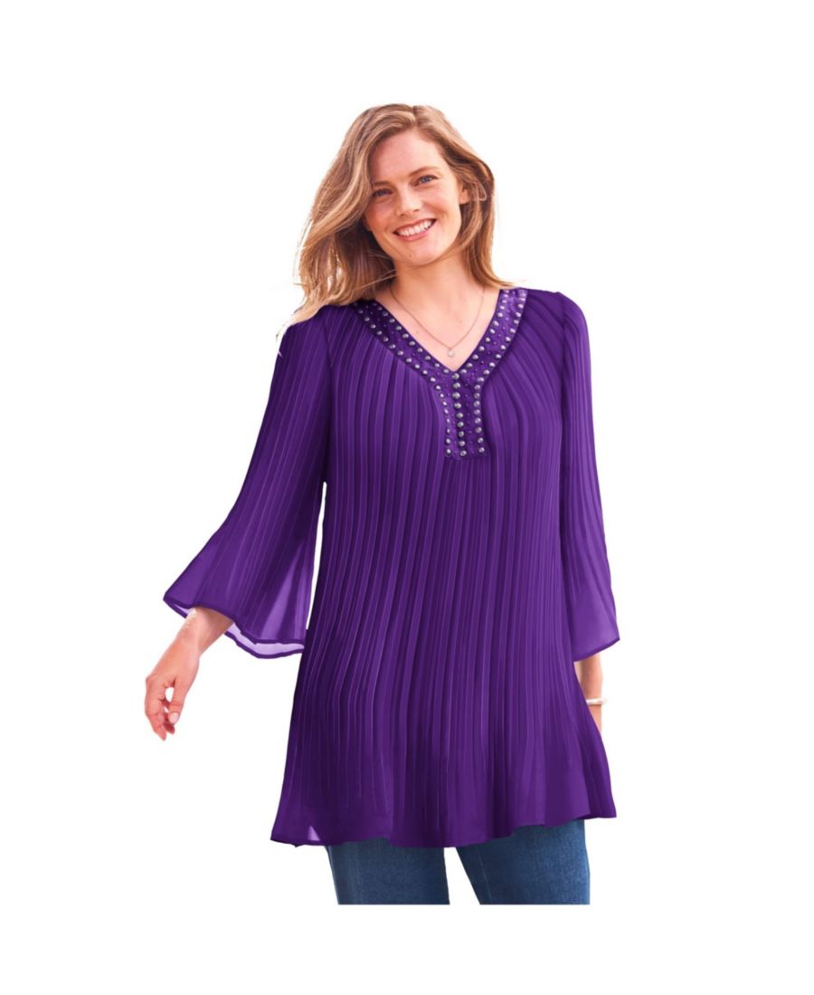 

Блузка большого размера с декором и складками Woman Within, Radiant purple