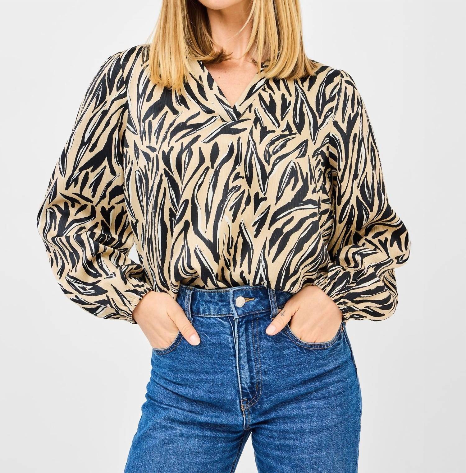 

Mary Square Топ Kayla с принтом, воротником и планкой, цвет City Limits, бежевый