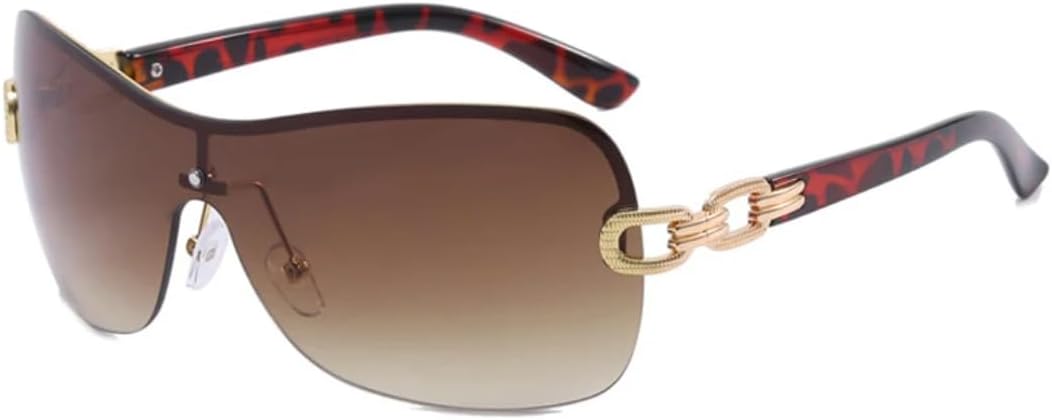 

Модные панк-солнцезащитные очки без оправы для женщин, один тип телосложения, овальная форма, летний тренд, мужские очки с защитой от УФ-излучения UV400 VVTWSSW, Leopard Tea