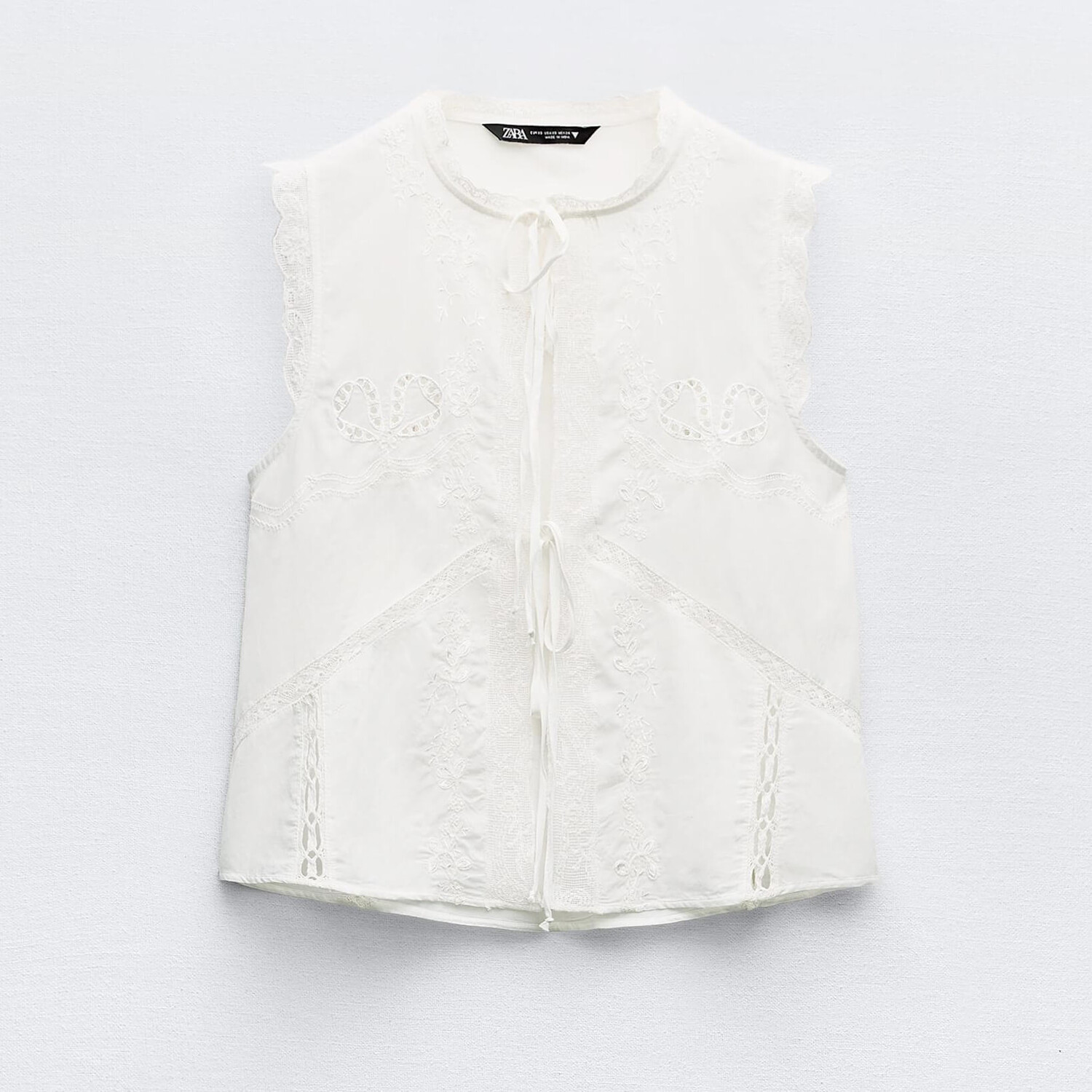 

Топ Zara Embroidered With Ties, белый